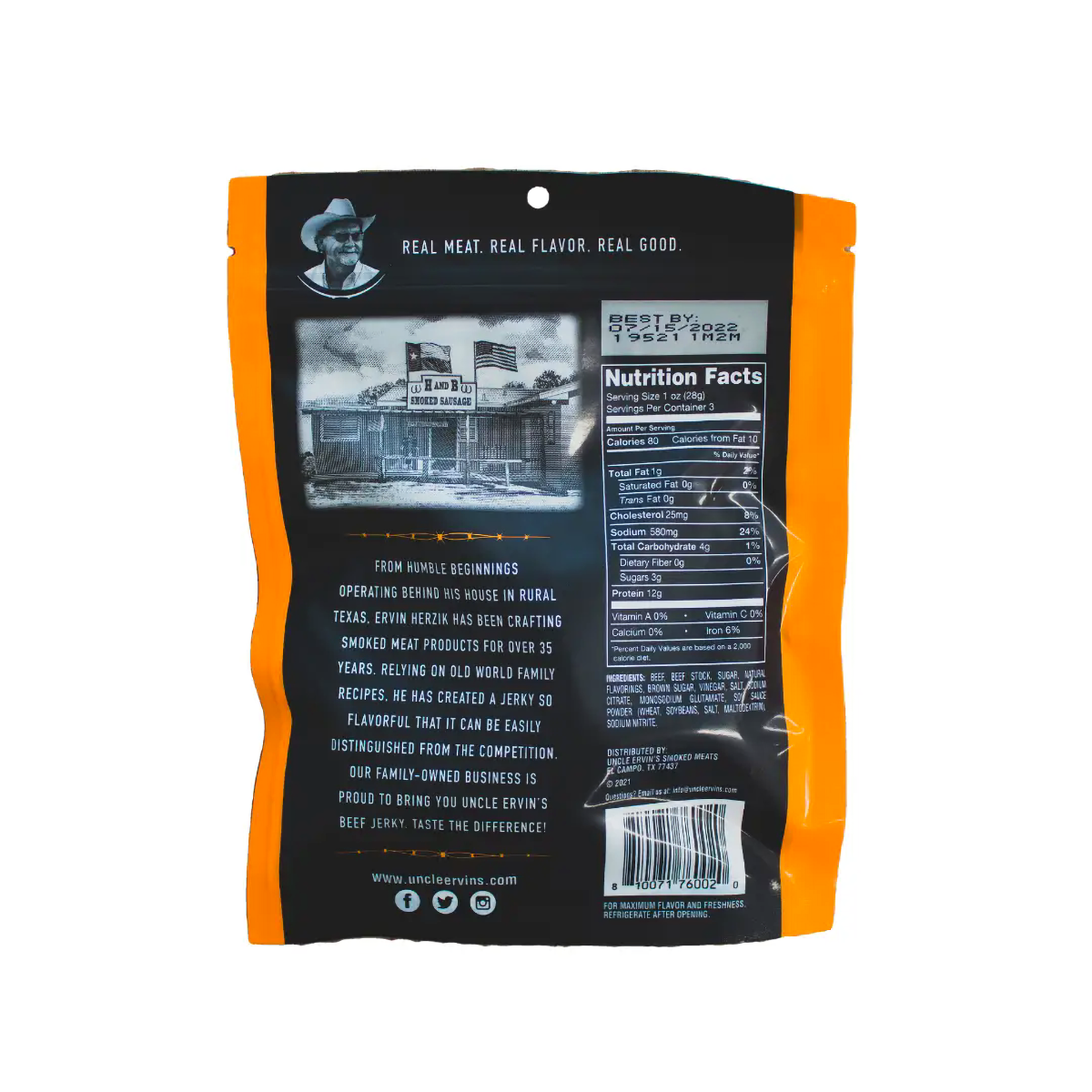 Uncle Ervin's Bohemian Garlic Beef Jerky 3 oz