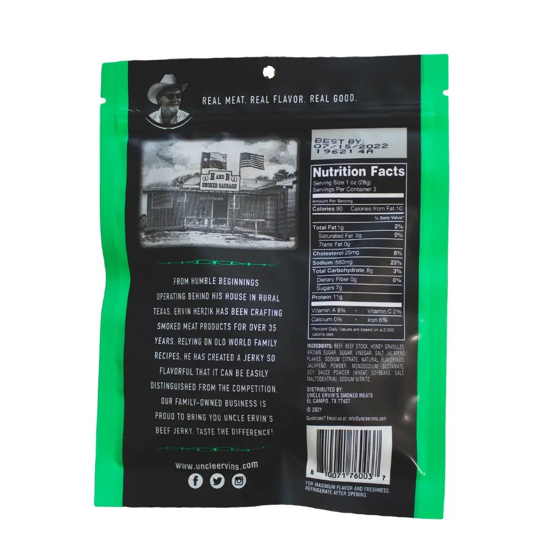 Uncle Ervin's Jalapeño Honey Beef Jerky 3 oz