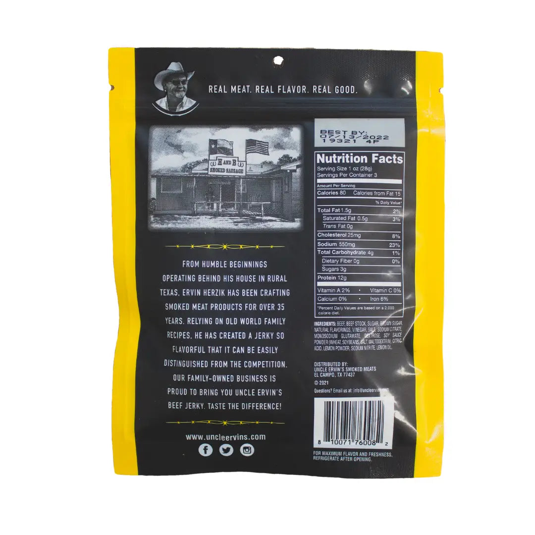 Uncle Ervin's Lemon Pepper Beef Jerky 3 oz